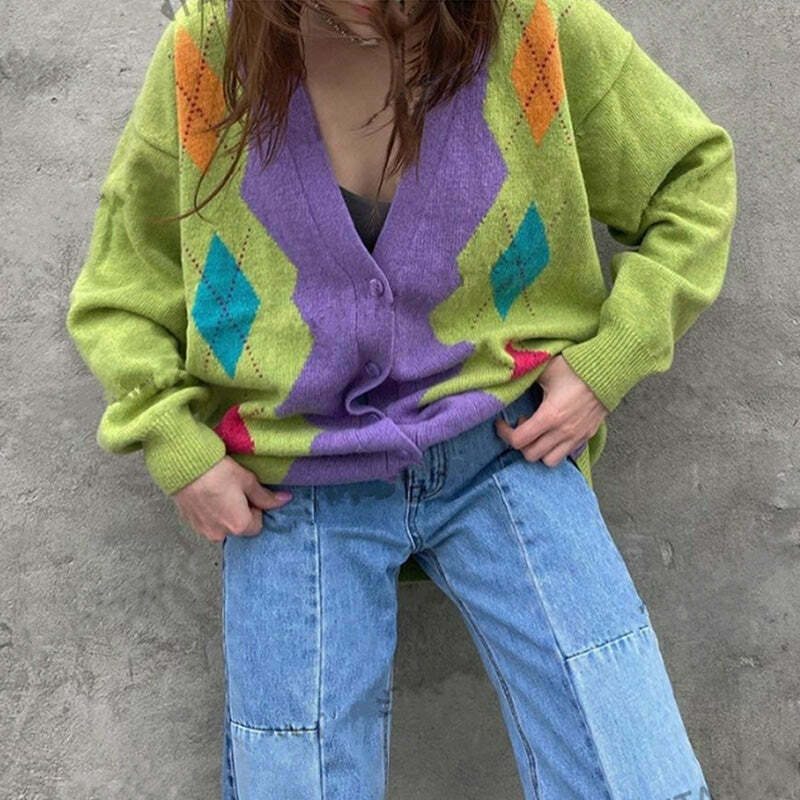 1960s Groovy Argyle Cardigan - Vintage Y2K Fashion for Trendy Outfits and Styles