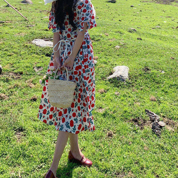 Chic Cottagecore Oversized Collar Dress in Blue, Pink, Black & Yellow - Y2K Inspired Fashion