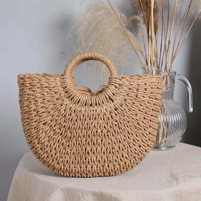 Chic Picnic Time Cottagecore Straw Bag - Perfect for Y2K Fashion and Grunge Outfits