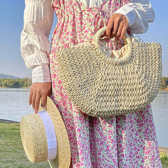 Chic Picnic Time Cottagecore Straw Bag - Perfect for Y2K Fashion and Grunge Outfits