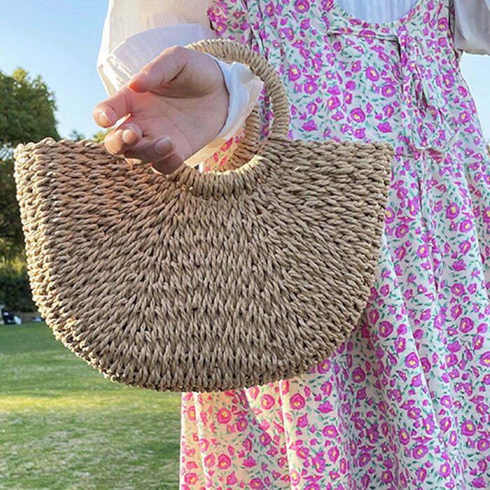 Chic Picnic Time Cottagecore Straw Bag - Perfect for Y2K Fashion and Grunge Outfits