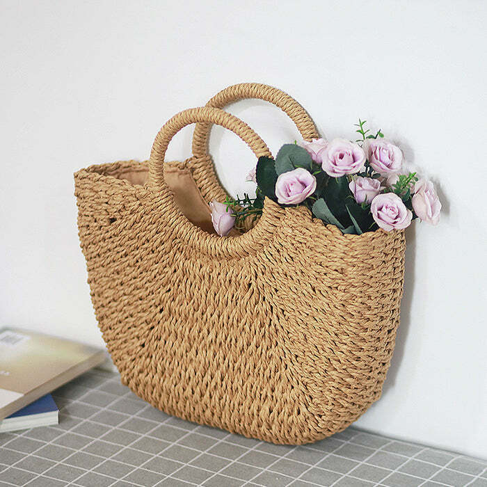 Chic Picnic Time Cottagecore Straw Bag - Perfect for Y2K Fashion and Grunge Outfits