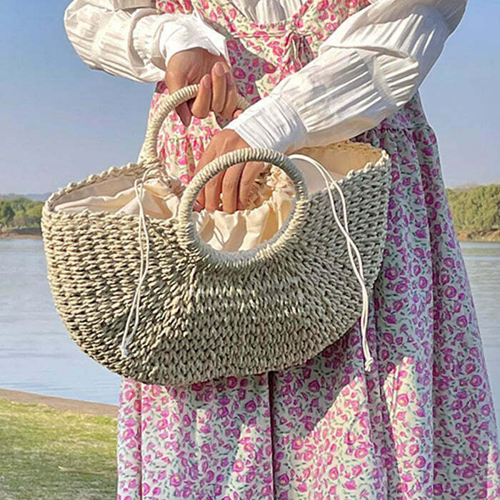 Chic Picnic Time Cottagecore Straw Bag - Perfect for Y2K Fashion and Grunge Outfits