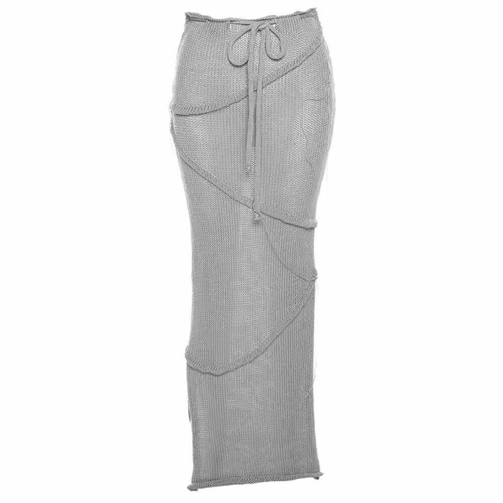 Coastal Knit Crochet Maxi Skirt - Y2K Fashion Essential for Casual and Grunge Styles