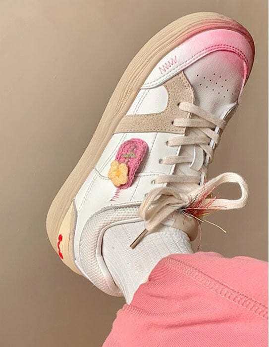 Cottagecore Aesthetic Crochet Detail Sneakers for Comfy Y2K Outfits and Grunge Style