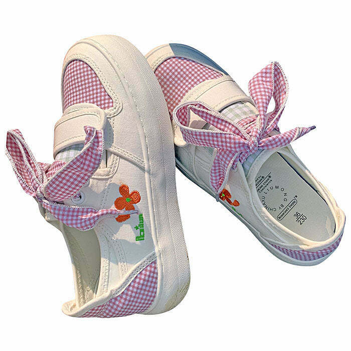 Cottagecore Aesthetic Gingham Sneakers for Y2K Style and Winter Outfits - Trendy Footwear