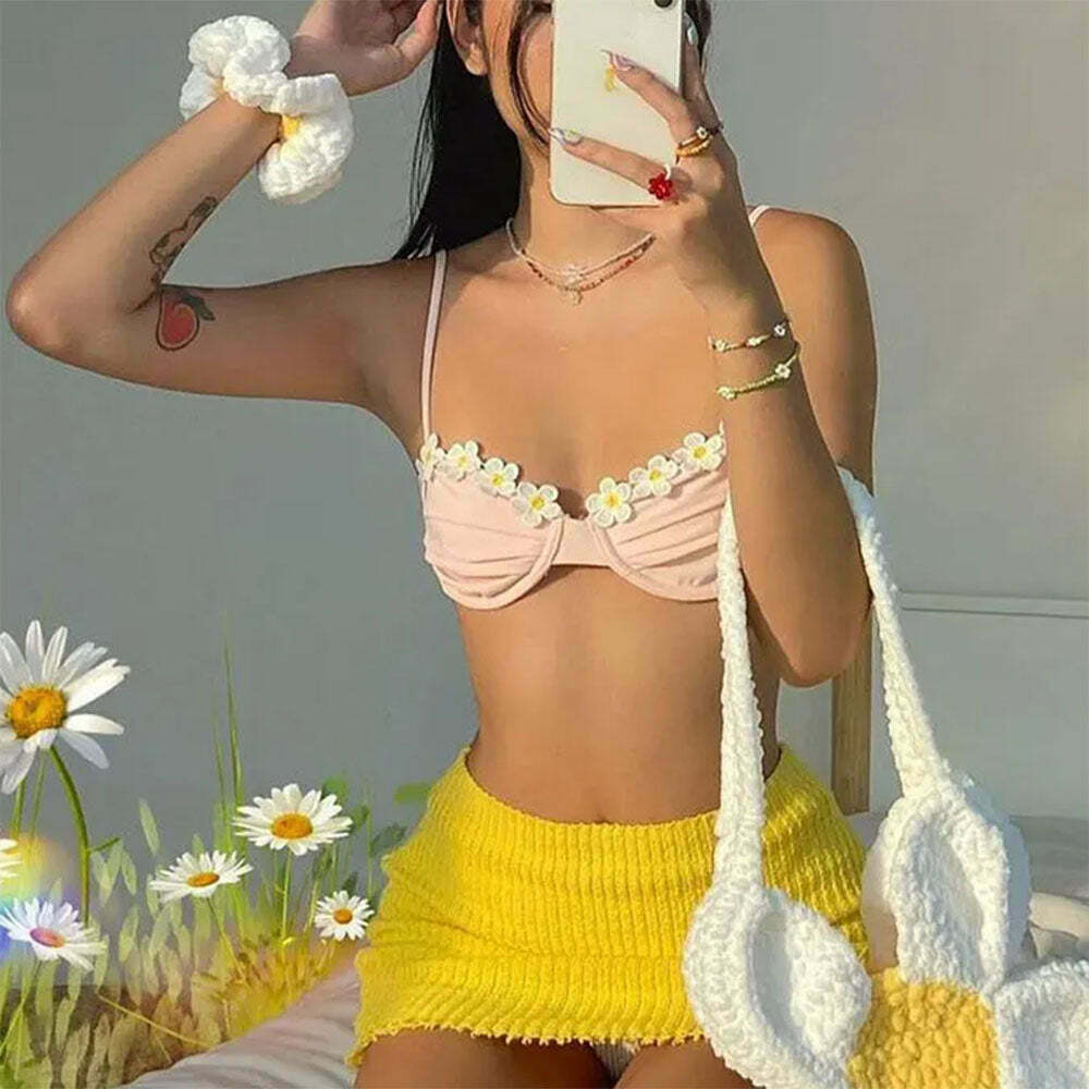 Cottagecore Daisy Bralette Top - Y2K Retro Style Bralette for Modest Fashion Lovers