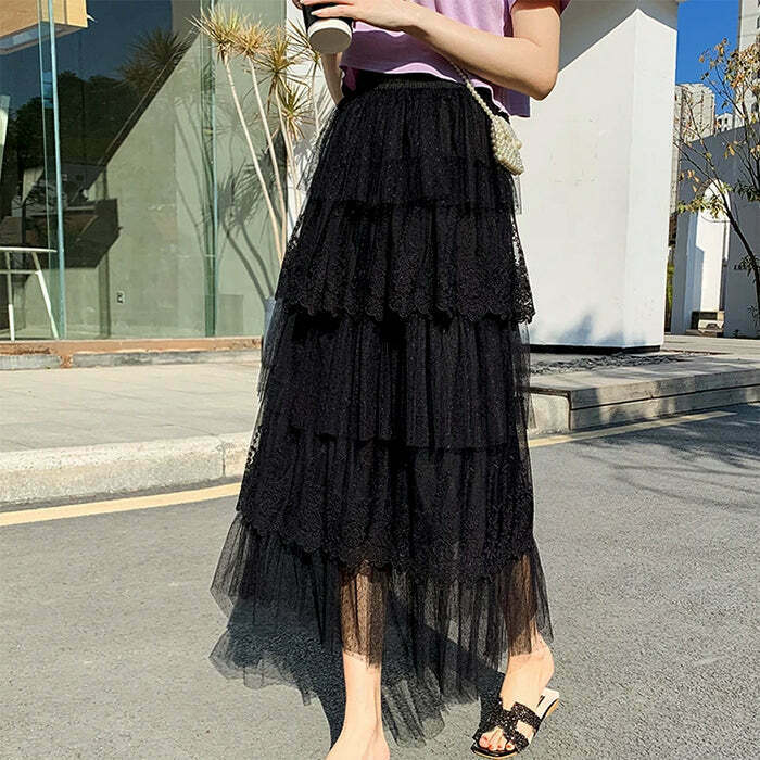 Cottagecore Lace Long Skirt - Y2K Style Fashion for Trendy Outfits & Grunge Looks