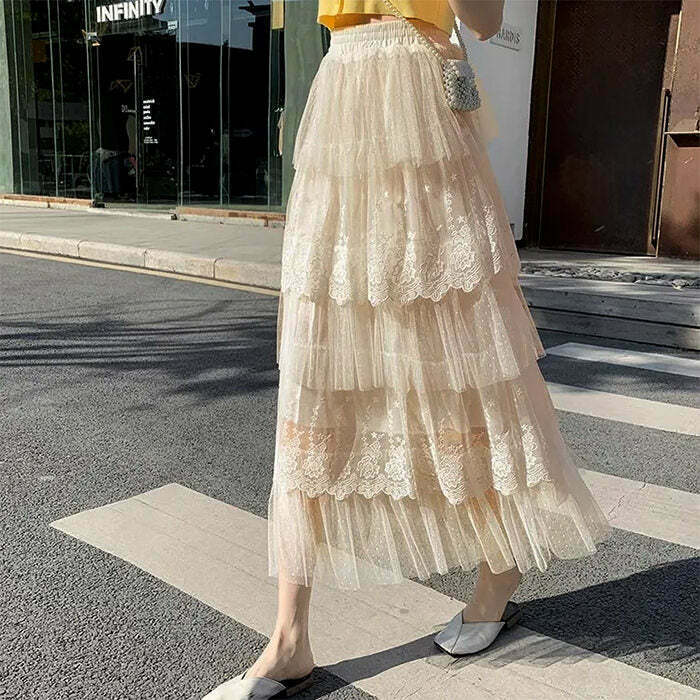 Cottagecore Lace Long Skirt - Y2K Style Fashion for Trendy Outfits & Grunge Looks