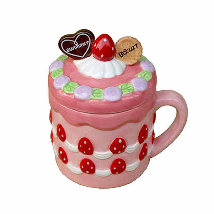 Cottagecore Strawberry Cookies Ceramic Mug - Trendy Y2K Fashion Inspired Drinkware for Summer