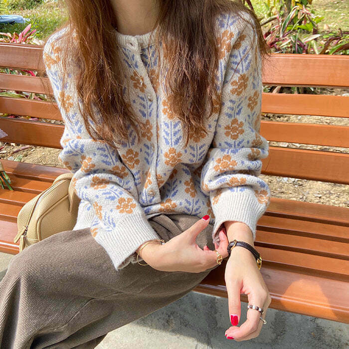 Cozy Grandma Cardigan for Y2K Street Style - Perfect for Grunge Outfits & Fashion Lovers
