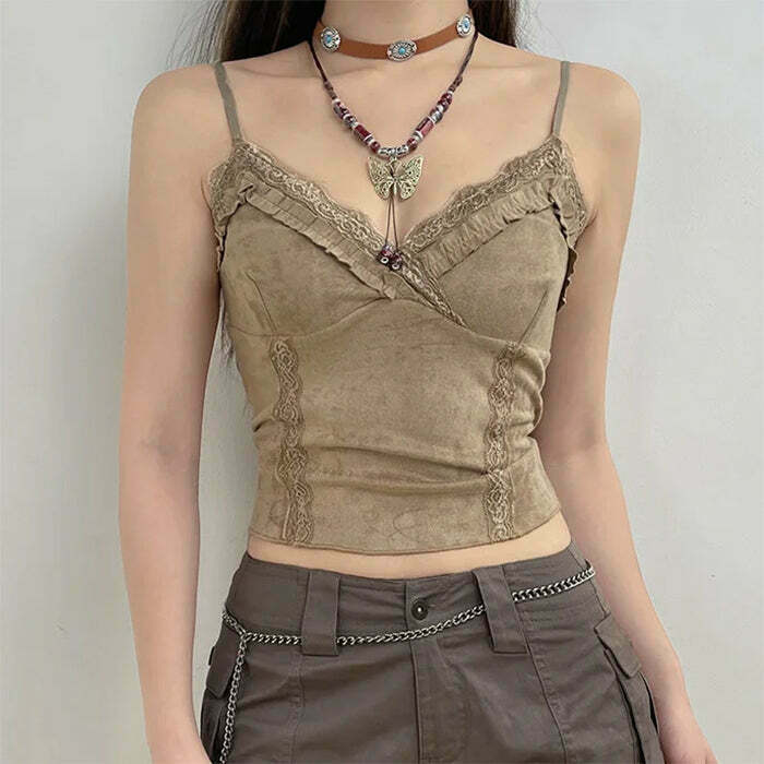 Fairycore Lace Trim Cami Top - Vintage Y2K Fashion for Trendy Outfits and Popstar Style
