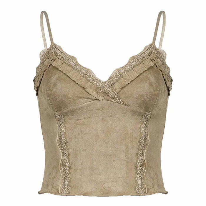 Fairycore Lace Trim Cami Top - Vintage Y2K Fashion for Trendy Outfits and Popstar Style