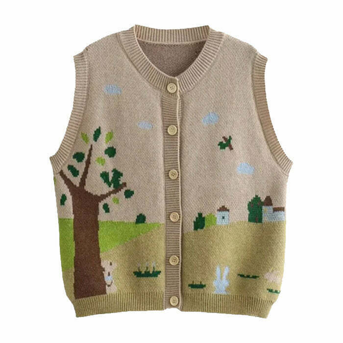 Grandma's House Button Up Vest - Y2K Grunge Pattern for Trendy Skater Outfits