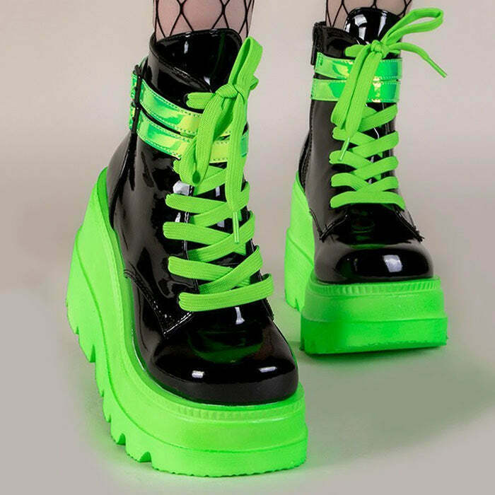 Neon Tornado Platform Boots - Y2K Retro Style for Trendy Cyber Fashion Enthusiasts