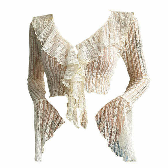 Portrait Mode Ruffle Lace Top - Y2K Grunge Fashion for a Retro Chic Look