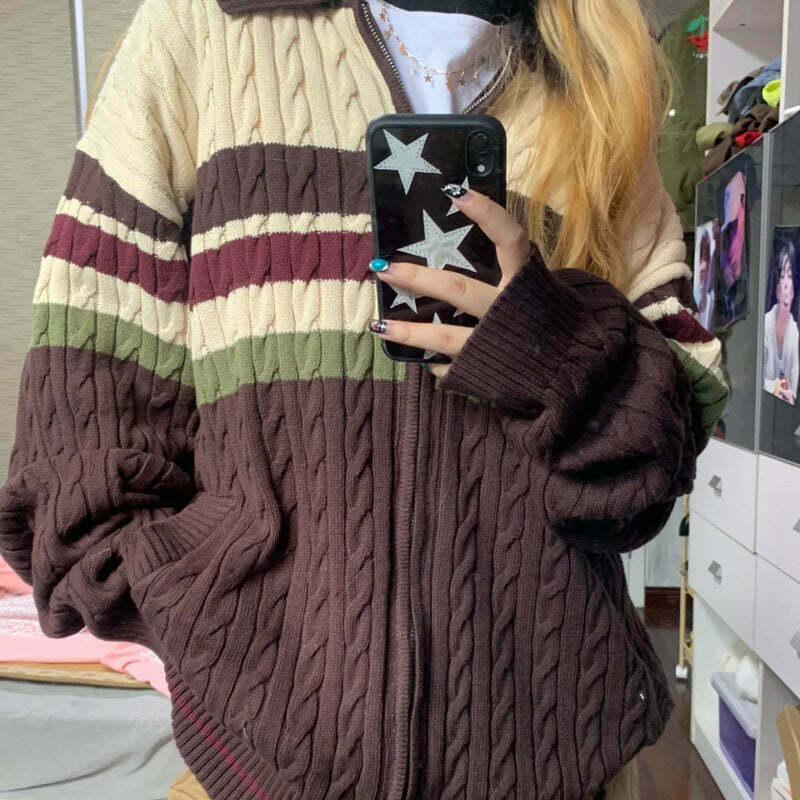 Preppy Aesthetic Striped Cardigan - Y2K Skater Fashion for Trendy Looks in 2025