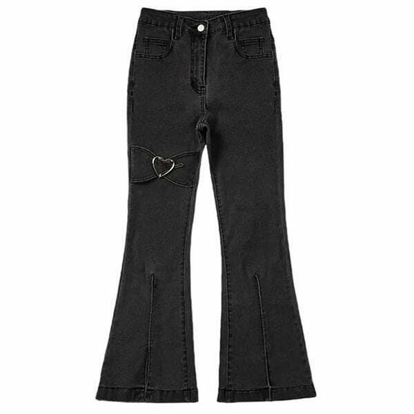 Purple Heart Flare Jeans with Lace - Y2K Emo Clothing for Trendy TikTok Fashion
