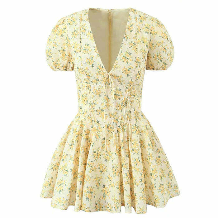 Sunny Afternoon Cottagecore Floral Dress - Y2K Inspired Boho Fashion in Blue, Pink & Black
