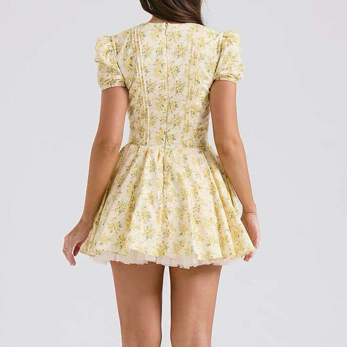 Sunny Afternoon Cottagecore Floral Dress - Y2K Inspired Boho Fashion in Blue, Pink & Black