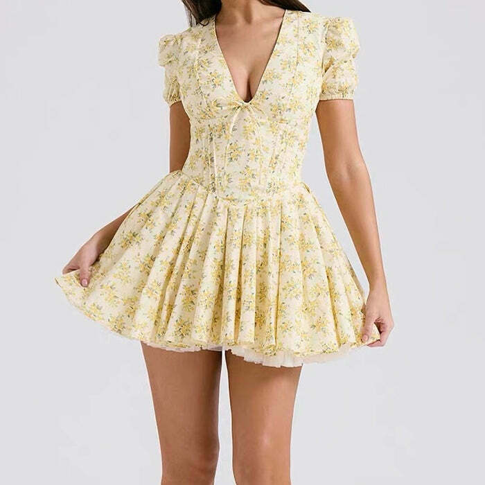 Sunny Afternoon Cottagecore Floral Dress - Y2K Inspired Boho Fashion in Blue, Pink & Black
