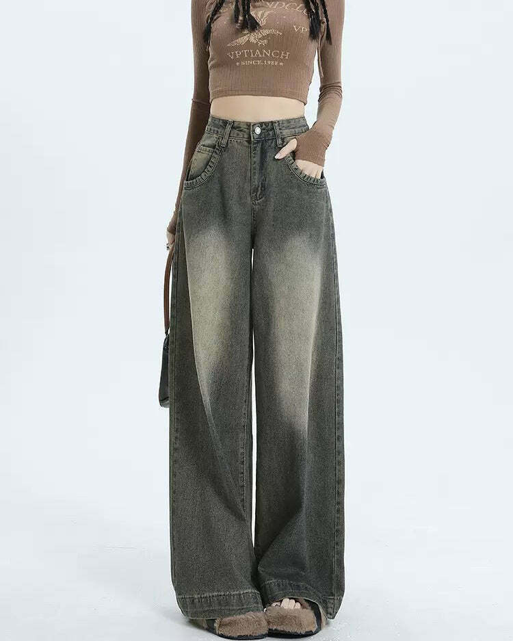 Trendy Black Washed Out Jeans for Y2K Fashion Lovers - Street Style with Star Accents