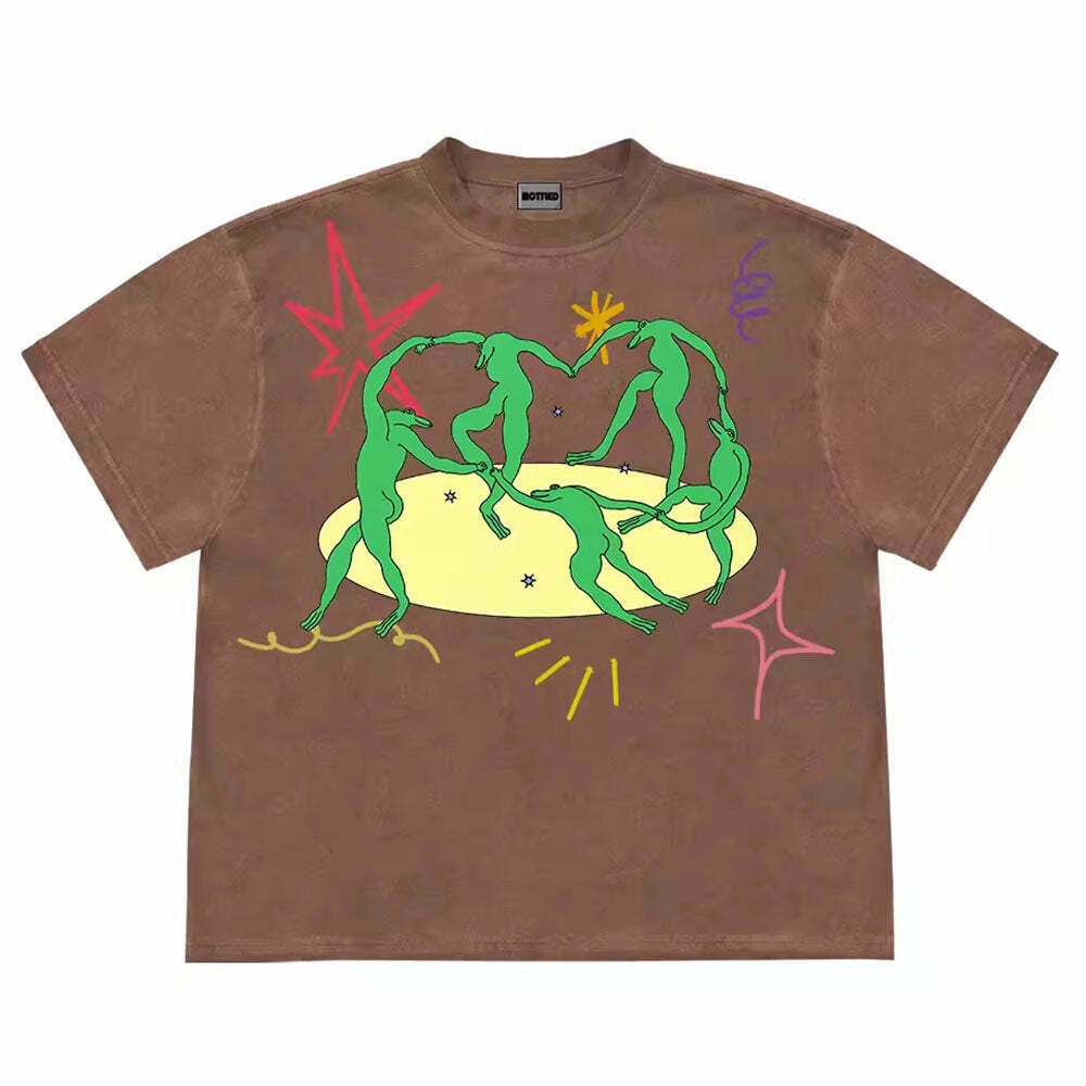 Trendy Dancing Aliens Graphic T-Shirt - Y2K Style for Fashion-Forward Enthusiasts