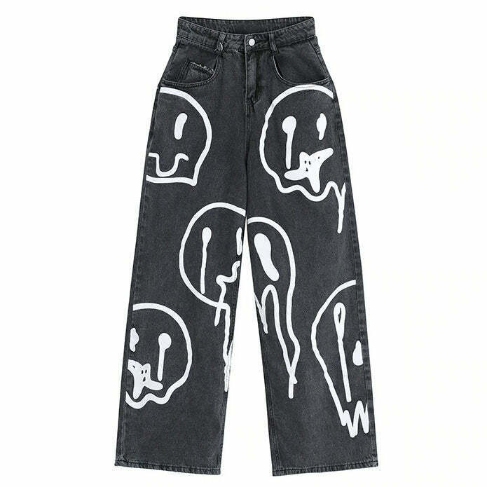 Trendy Fake Smile Jeans for Y2K Fashion: Hip Hop Style & Grunge Outfits Collection