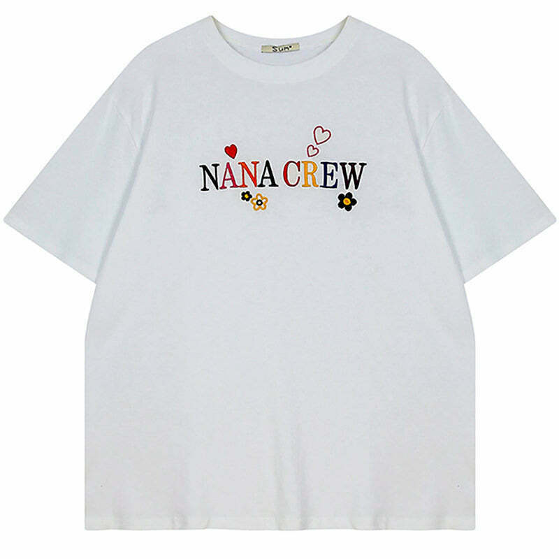 Trendy Nana Crew T-Shirt in Pink - Y2K Fashion for Clubbing & Casual Outfits