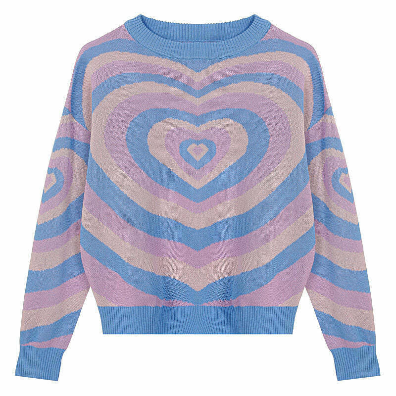 Trendy Pastel Heart Sweater for Y2K Fashion - Perfect for Grunge Style Outfits