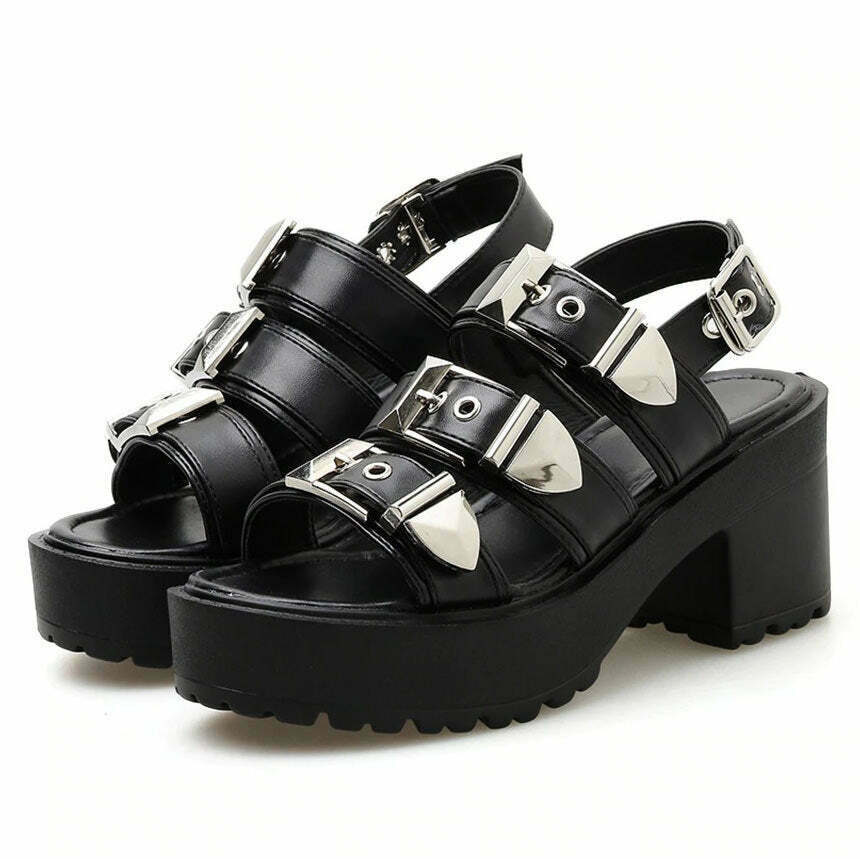 Trendy Pocket Money Buckle Sandals for Y2K Fashion, Grunge Style & K-Pop Outfits