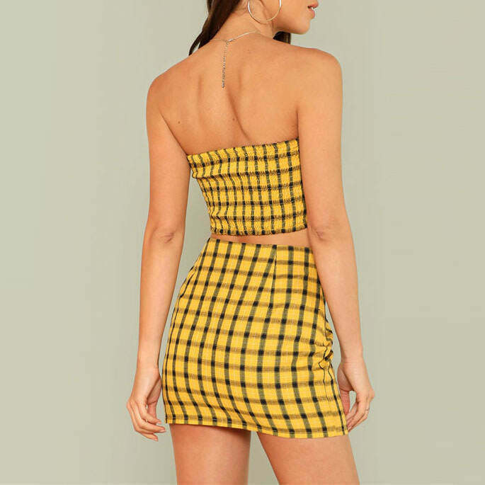 Trendy Y2K Plaid Top & Skirt Set for Boys - Stylish Outfits for Modern Y2K Fashion