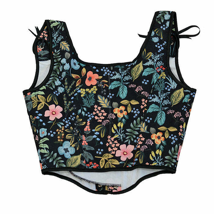 Vintage Floral Print Corset - Y2K Grunge Style Top for Trendy Fashion Lovers