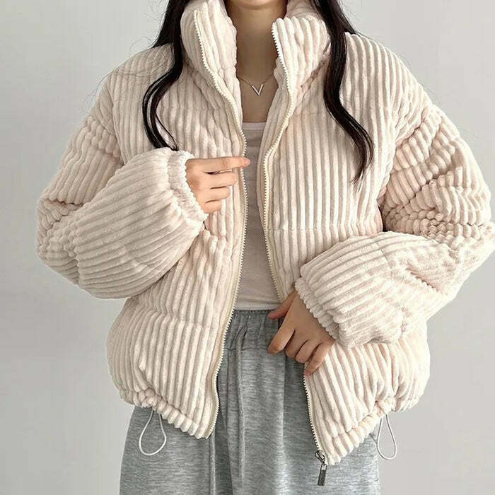 Vintage Patchwork Corduroy Puffer Jacket with Hood - Stylish Women's Outerwear
