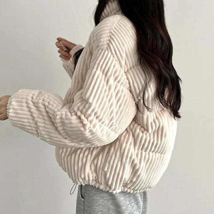 Vintage Patchwork Corduroy Puffer Jacket with Hood - Stylish Women's Outerwear