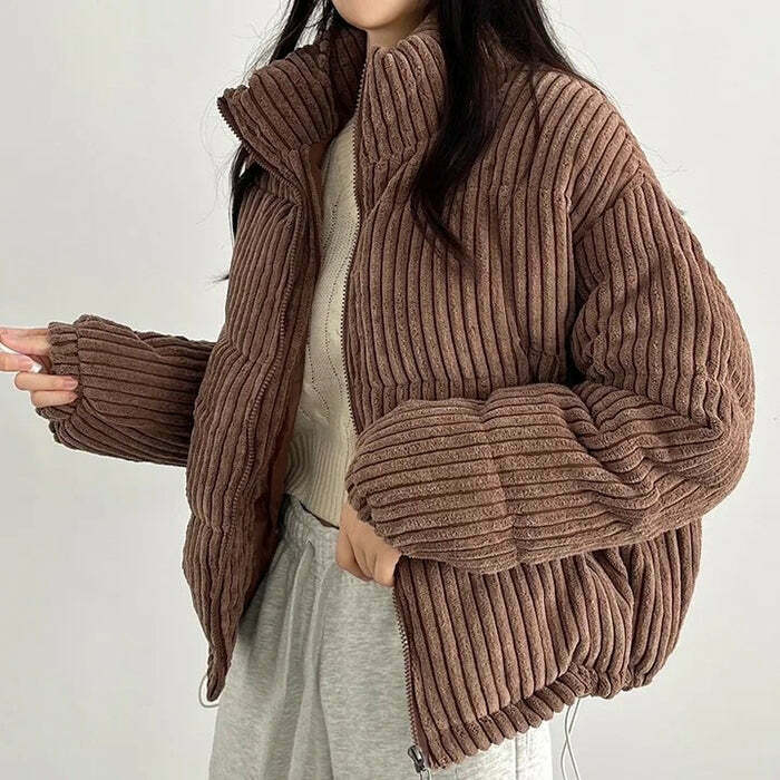 Vintage Patchwork Corduroy Puffer Jacket with Hood - Stylish Women's Outerwear