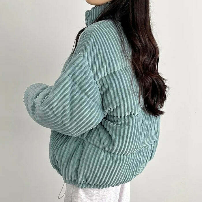 Vintage Patchwork Corduroy Puffer Jacket with Hood - Stylish Women's Outerwear