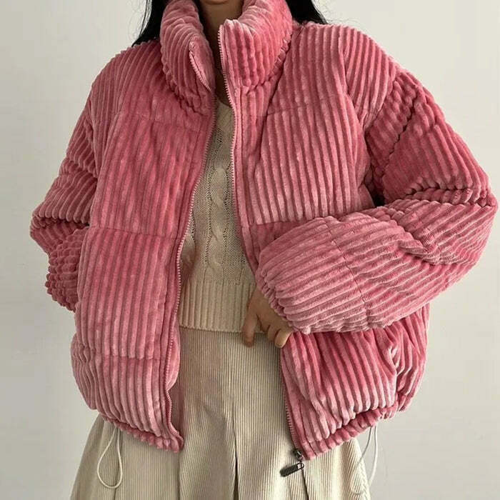 Vintage Patchwork Corduroy Puffer Jacket with Hood - Stylish Women's Outerwear