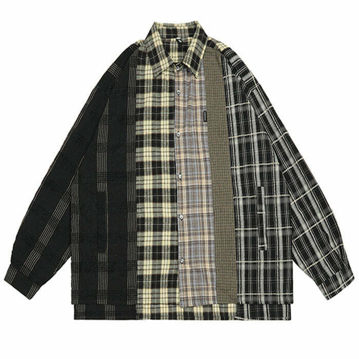 Vintage Plaid Oversized Shirt for Y2K Fashion - Trendy Grunge Style for Men