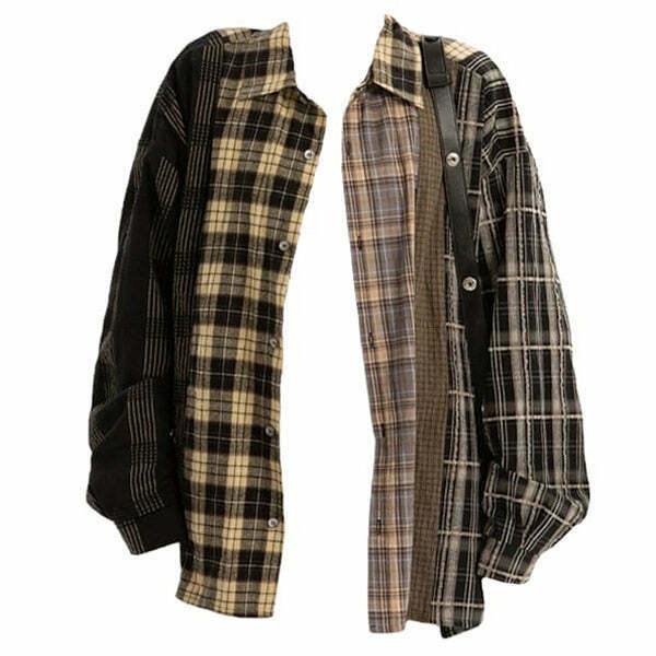 Vintage Plaid Oversized Shirt for Y2K Fashion - Trendy Grunge Style for Men