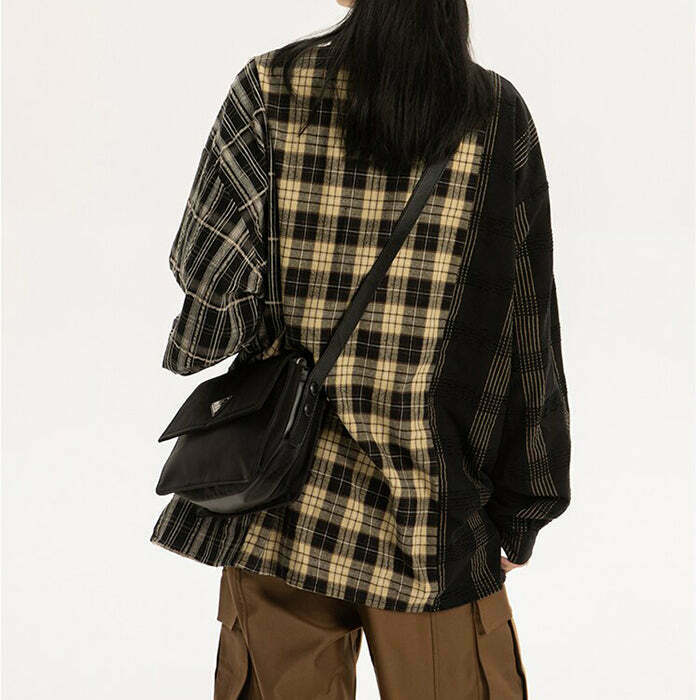 Vintage Plaid Oversized Shirt for Y2K Fashion - Trendy Grunge Style for Men