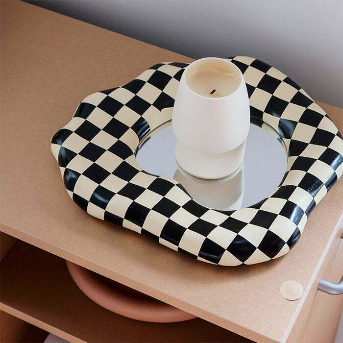 Y2K Checkerboard Mirror - Vintage 90s Style Decor for Grunge and Brooklyn Fashion Lovers