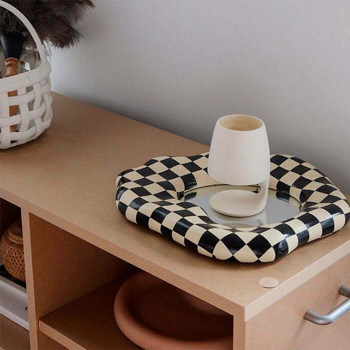 Y2K Checkerboard Mirror - Vintage 90s Style Decor for Grunge and Brooklyn Fashion Lovers