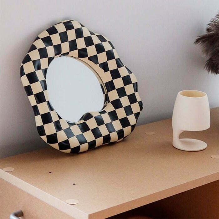 Y2K Checkerboard Mirror - Vintage 90s Style Decor for Grunge and Brooklyn Fashion Lovers